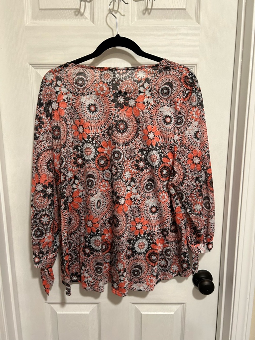 Ruby Rd. Coral & Black Floral Medallion Long-Sleeve Blouse - Picture 2 of 2